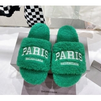Good Product Balenciaga Paris Flat Slide Sandals Green 831128 