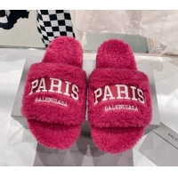 Popular Style Balenciaga Paris Flat Slide Sandals Fuchsia Pink 831129 
