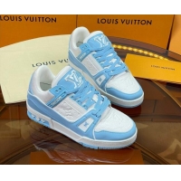 Top Grade Louis Vuitton LV Trainer Sneakers White/Light Blue 052377