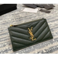 Well Crafted Saint Laurent Monogram Fragments Grained Leather Card Holders Wallet Y1520 Green 2022