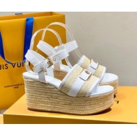 Unique Style Louis Vuitton Starboard Wedge Sandals 10cm with LV Circle White Leather 062042
