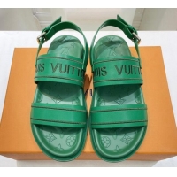 Purchase Louis Vuitton Signature Embroidered Leather Flat Sandals Green 062053