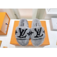 Stylish Louis Vuitton Shearling Flat Slide Sandals Grey 071993