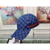Top Design Gucci GG Denim Web Baseball Hat 031073 Blue 2022