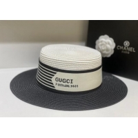 Cheapest Gucci Straw Wide Brim Hat GH31511 4 White/Black  2022