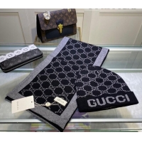 Good Quality Gucci GG Knit Hat and Scarf Set 083133 Black 2022