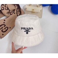 Famous Brand Prada Teddycloth Bucket Hat 081830 White 2022