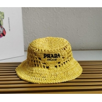 Top Quality Prada Raffia Bucket Hat 1BC137 Yellow 2022