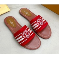 Perfect Louis Vuitton Magnetic Printed Canvas Flat Slide Sandals Red 0721102