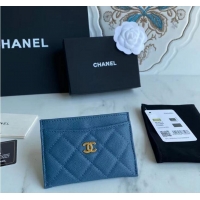 Shop Top Quality Chanel Card Holder Grained Leather A84106 Blue