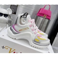 Sophisticated Louis Vuitton LV Archlight Leather & Fabric Sneakers 81912 White/Purple/Pink