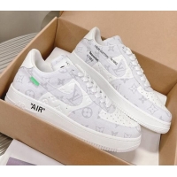 Luxurious Louis Vuitton and Nike "Air Force 1" Low Sneakers in White Monogram Canvas and Leather 082639