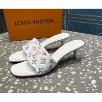 Good Quality Louis Vuitton Revival Heel Slide Sandals 5.5cm in Floral Monogram Leather White 921103