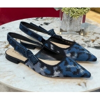 Grade Quality Dior J'Adior Slingback Ballerinas Flat in Blue and Black Mizza Embroidered Cotton 070211