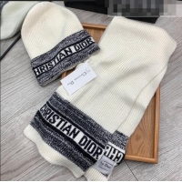 Top Quality Dior Knit Hat and Scarf Set 092370 White 2022