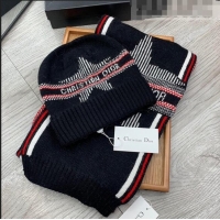 Good Taste Dior Star Wool Knit Hat and Scarf Set 092376 Black 2022