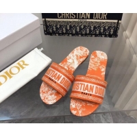 Pretty Style Dior Dway Flat Slides in Bright Orange Toile de Jouy Embroidered Cotton 080931