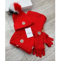 Fashion Discount Moncler Scarf, Hat and Gloves Three-piece Suit M3053 Red 2021