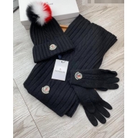 Buy Classic Moncler Scarf, Hat and Gloves Three-piece Suit M3053 Black 2021
