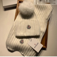 Market Sells Moncler Wool Knit Hat and Scarf Set 092379 White 2022