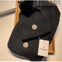 Discount Moncler Wool Knit Hat and Scarf Set 092379 Black 2022