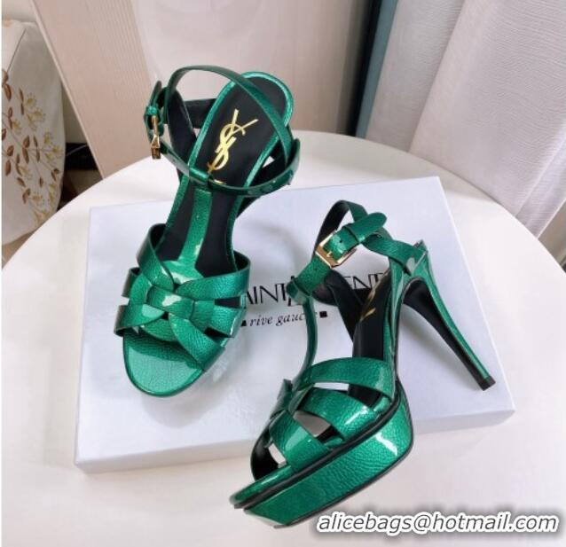 Purchase Saint Laurent Tribute Platform Sandals in Patent Grainy Leather 82306 Green