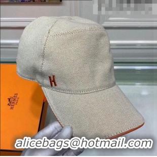 Well Crafted Hermes Canvas Baseball Hat with Side H 0176 Beige 2021