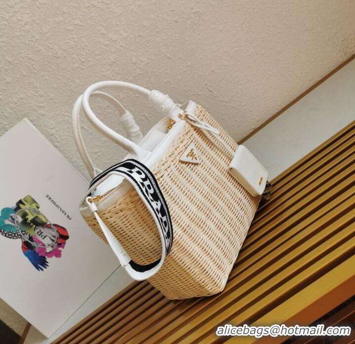 Good Quality Prada Raffia tote bag 1BG835 white