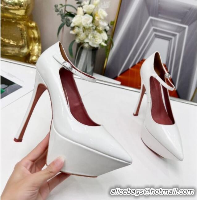 Grade Quality Amina Muaddi Patent Leather High Heel Platform Pumps 15cm White 0620138