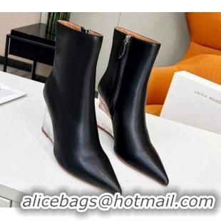 Good Looking Amina Muaddi Calf Leather Wedge Ankle Boots 9.5cm Black 2082406