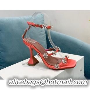Good Quality Amina Muaddi Lily Silk High Heel Sandals 9.5cm Orange 2082416
