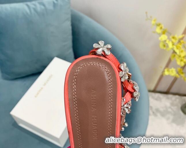 Good Quality Amina Muaddi Lily Silk High Heel Sandals 9.5cm Orange 2082416