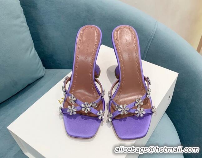Top Grade Amina Muaddi Lily Silk High Heel Slide Sandals 9.5cm Purple 82417