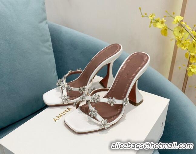 Grade Amina Muaddi Lily Silk High Heel Slide Sandals 9.5cm White 2082421