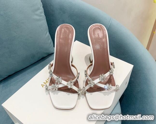 Grade Amina Muaddi Lily Silk High Heel Slide Sandals 9.5cm White 2082421