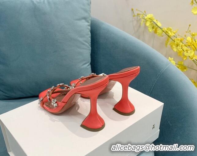 Cheap Price Amina Muaddi Lily Silk High Heel Slide Sandals 9.5cm Orange 082422