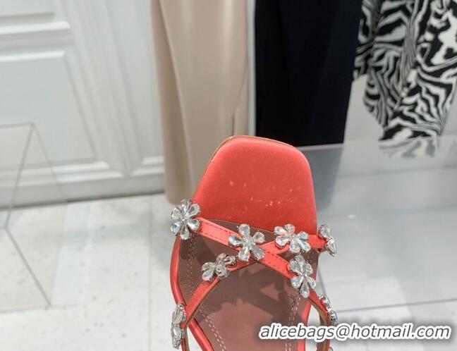 Cheap Price Amina Muaddi Lily Silk High Heel Slide Sandals 9.5cm Orange 082422