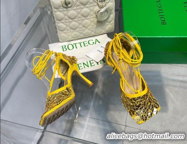 Classic Hot Bottega Veneta Sequins Cord Mesh Sandals 9cm Yellow 062102