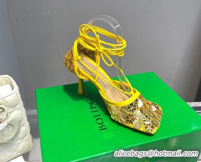 Classic Hot Bottega Veneta Sequins Cord Mesh Sandals 9cm Yellow 062102