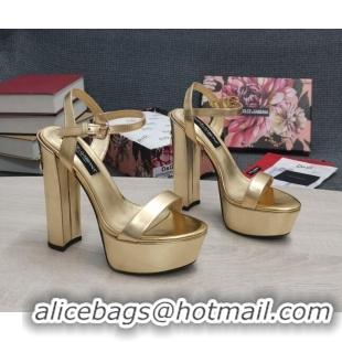 Feminine Dolce & Gabbana DG Patent Leather High Heel Platform Sandals 15cm Gold 2052632