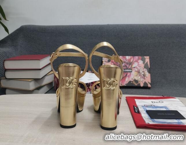 Feminine Dolce & Gabbana DG Patent Leather High Heel Platform Sandals 15cm Gold 2052632