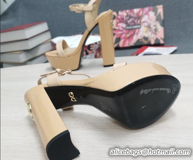Classic Hot Dolce & Gabbana DG Patent Leather High Heel Platform Sandals 15cm Beige 2052635