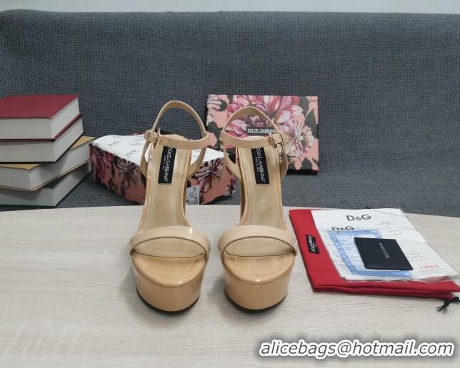 Classic Hot Dolce & Gabbana DG Patent Leather High Heel Platform Sandals 15cm Beige 2052635