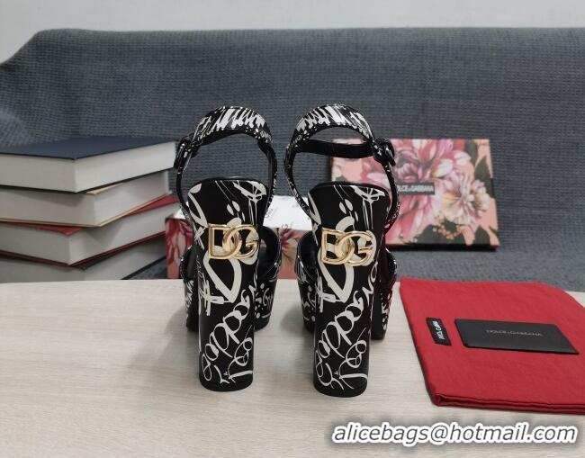 Charming Dolce & Gabbana DG Calfskin Print High Heel Platform Sandals Black/White 081271