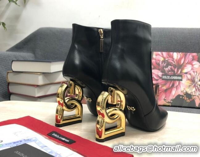 Popular Style Dolce & Gabbana Calf Leather High Heel Ankle Boots 10.5cm Black/Gold 081282