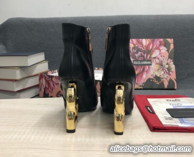 Popular Style Dolce & Gabbana Calf Leather High Heel Ankle Boots 10.5cm Black/Gold 081282