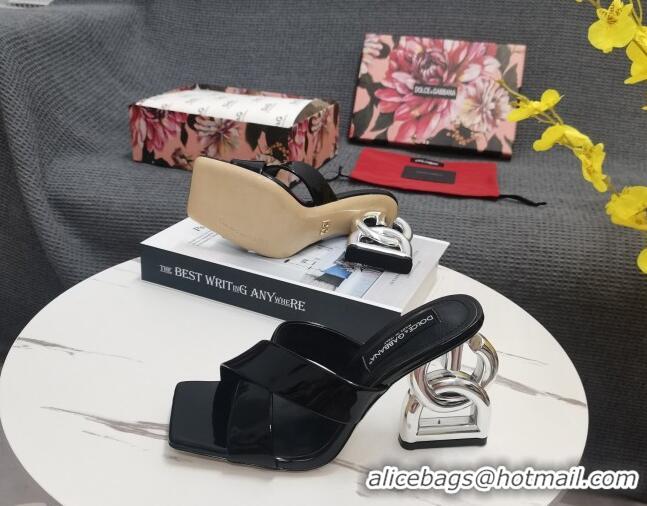 Good Looking Dolce&Gabbana DG Patent Leather Slide Sandals 10.5cm Black 090847