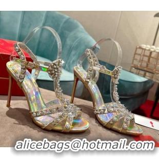 Popular Style Christian Louboutin Goldora Leather High Heel Sandals 10cm with Allover Studs Gold 060178