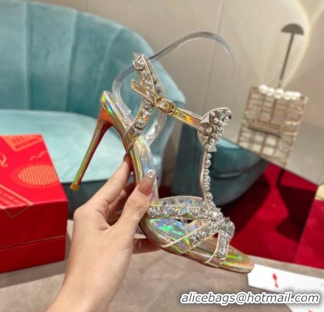 Popular Style Christian Louboutin Goldora Leather High Heel Sandals 10cm with Allover Studs Gold 060178