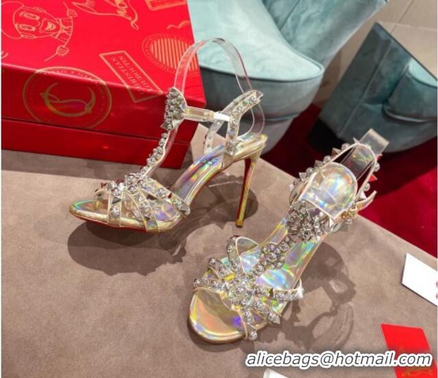 Popular Style Christian Louboutin Goldora Leather High Heel Sandals 10cm with Allover Studs Gold 060178